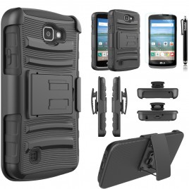 LG K3 Case, Dual Layers [Combo Holster] Case And Built-In Kickstand Bundled with [Premium Screen Protector] Hybird Shockproof And Circlemalls Stylus Pen (Black)